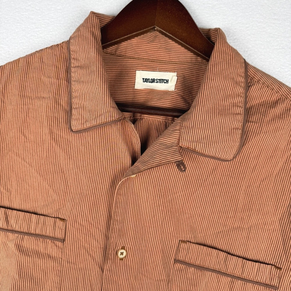 Taylor Stitch The Tulum Shirt Mens 46 Rust Striped Short Sleeve Organic Cotton